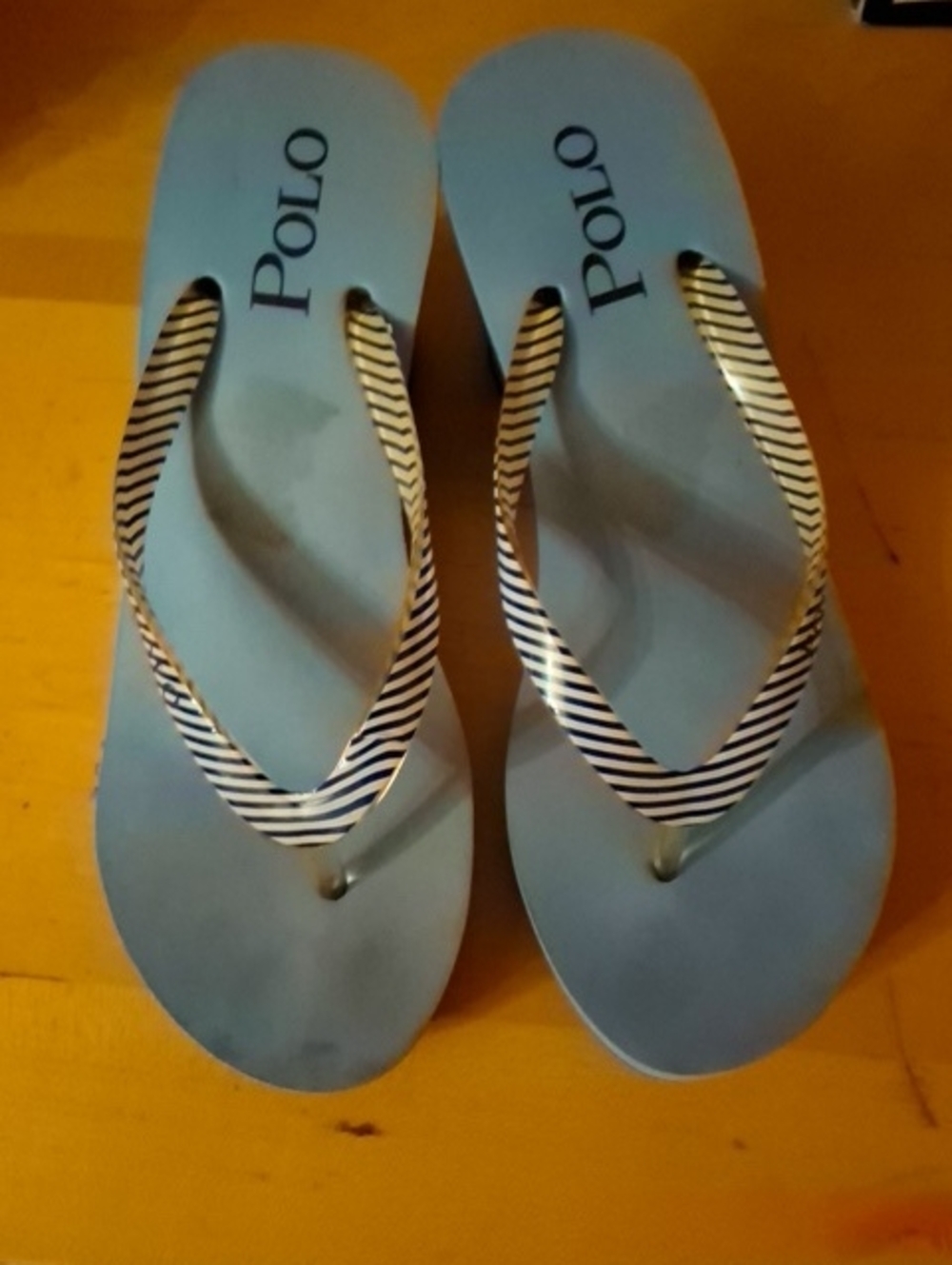 Polo by Ralph Lauren Light Blue Flip Flop Sandals with Striped Straps